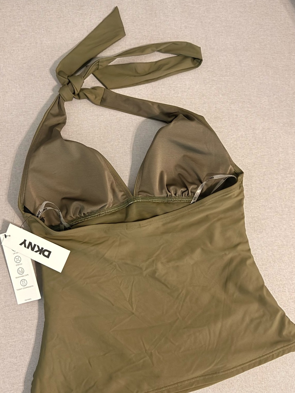 DKNY Olive Green Ruched Halter Tankini Top Women's Size M Swim NWT - Picture 5 of 5